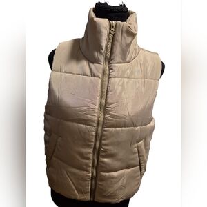 Beige Puffer Vest Sleeveless Zip Front Quilted Winter Jacket Women